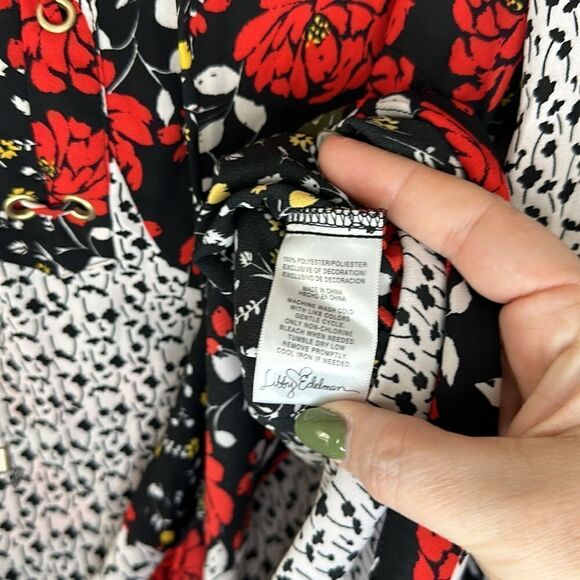 Libby Edelman Mixed Patchwork Floral Lace Up Front Long Sleeve Blouse Size Large - Picture 7 of 10